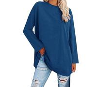 Blusas de Mujer Elegantes,Women's Plus Size Top Long Sleeve Crew Neck Loose T Shirt Camisetas Tirantes Vestir (Blue, XXXXL),
