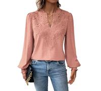 Blusas de Mujer Estilo Boho con Lunares suizos, Manga Larga, Cuello en V, Ojales, Estilo Casual, de Gasa, con bajo de Encaje Fluido, 2026. Ropa Linda y a la Moda. (Pink,S)