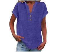 Blusas de verano para mujer, holgadas, plisadas, cuello en V, sin mangas, dobladillo curvado, para mujer, morado claro, M
