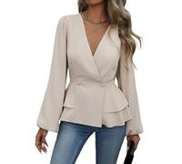 Blusas Elegantes para Mujer Blusas Casuales De Manga Larga para Negocios Cuello En V Mangas Abullonadas Corte Holgado Blusas Estilo Túnica De Moda para Otoño Blusas Elegantes con Peplum Color Alba