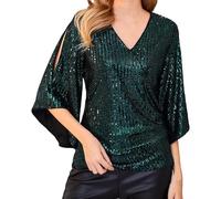 Blusas festivas para mujer con tops de lentejuelas para mujer elegante blusa brillante sexy cuello en V brillante top fiesta Nochevieja ropa tallas grandes túnica boda camisa verano blusa para mujer