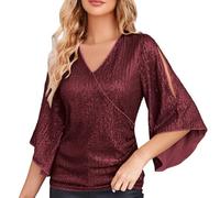 Blusas festivas para mujer con tops de lentejuelas para mujer elegante blusa brillante sexy cuello en V brillante top fiesta Nochevieja ropa tallas grandes túnica boda camisa verano blusa para mujer