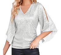 Blusas festivas para mujer con tops de lentejuelas para mujer elegante blusa brillante sexy cuello en V brillante top fiesta Nochevieja ropa tallas grandes túnica boda camisa verano blusa para mujer