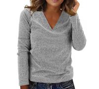 Blusas festivas para mujer, cuello en V, elegante, blusa de manga larga, camisa con purpurina, camiseta de lentejuelas, camiseta de fiesta, ligera, vintage, camiseta de verano, camiseta de invierno,