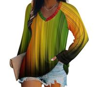 Blusas Gradient Rainbow Stripes para Mujer De Gran Tamaño Estampado Campesino, Verano Otoño, Manga Larga,Vintage Sueltas Elegantes Blusas para Mujer Playa Ocio Hippie Ropa Retro