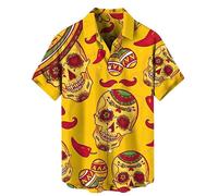 Blusas Informales de Resort para Hombres con Solapa Divertidas Estilo Hawaiano con Estampado de Comida Mexicana Tacos Plantas y Guitarra Camisa de Manga Corta Verano Exterior con Botones