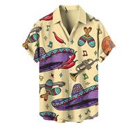 Blusas Informales de Resort para Hombres con Solapa Divertidas Estilo Hawaiano con Estampado de Comida Mexicana Tacos Plantas y Guitarra Camisa de Manga Corta Verano Exterior con Botones