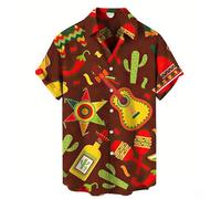Blusas Informales de Resort para Hombres con Solapa Divertidas Estilo Hawaiano con Estampado de Comida Mexicana Tacos Plantas y Guitarra Camisa de Manga Corta Verano Exterior con Botones