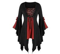 Blusas Lazo Mujer Mangas Plus Encaje Blusa Gótica Blusa Mujer Tops Camiseta Pailiniert Plus Talla Tops Top Brillo Mujer, rojo, L