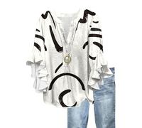 Blusas Mujer Baratas Camisetas Verano Mis Pedidos Realizados Elegante Camiseta Deportiva de Flores Cuello V Volante Blanco Volantes Manga 3/4 Verano Rayas Marca Camisas Mujer Elegantes Blanco XL