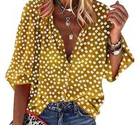 Blusas Mujer Blusa Manga Larga Escote V Mujer Camisas Camisa Estampada Botones Mujer Tallas Grandes Blusa Flores Señora Larga Talla Grande Blusas de Mujer Elegantes Casual Anchas Modernas Amarillo XL
