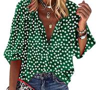 Blusas Mujer Blusa Manga Larga Escote V Mujer Camisas Camisa Estampada Botones Mujer Tallas Grandes Blusa Flores Señora Larga Talla Grande Blusas de Mujer Elegantes Casual Anchas Modernas Verde XXL