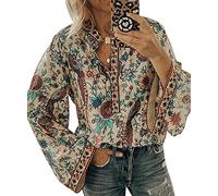 Blusas Mujer Blusa Manga Larga Escote V Mujer Camisas Camisa Estampada Mujer Tallas Grandes Blusa Flores Elegante Señora Talla Grande Blusas de Mujer Elegantes Largas Anchas Modernas Albaricoque L