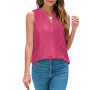 Blusas Mujer, Camiseta Sin Mangas Cuello en V Ojales Mujer Estilo Bohemio Ligera Informal Ideal Salir Vacaciones en la Playa Citas Diarias Color Rojo Rosa Talla XL.