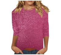 Blusas Mujer Elegantes Blusas Manga Larga Mujer Cómoda Suave Algodón Manga Larga Top Básica Camiseta Casual Brillante Cuello Redondo Ajuste Holgado Body Lentejuelas Fiesta