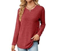 Blusas Mujer Elegantes Camiseta de manga Larga T Shirt de cuello redondo Top Túnica Tejida Camisa Casual