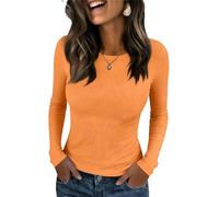 Blusas Mujer Manga Larga Color Liso Cuello Redondo - Ropa Mujer Primavera Suave Calle, Camiseta Slim Fit Descanso Exquisito, Top Ocasiones Informales Y Profesionales Naranja M