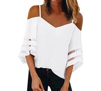 Blusas Mujer Ofertas Top De para Mujer con Tirantes Finos, Camisa Informal A La con Hombros Descubiertos, Blusa De Manga Acampanada con Inserción De Malla Camiseta Feminista Camisetas Bluey Ofertas
