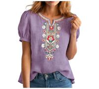 Blusas Mujer Primavera Camisa De Lino para Mujer Camisetas Manga Corta Cuello En V Manga Corta Camisetas Algodon Blusa Mangas 3/4 Blusa De Mangas 3/4 Camisa Camisas Casuales Playa Clásicas