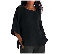 Blusas Mujer Verano Básica Elegantes Camisetas Manga 3/4 Mujer Rebajas Algodón Top Camiseta Cuello Redondo Ropa Mujer Talla Grande T Shirts Mis Pedidos Realizados Negro 5XL