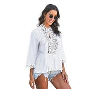 Blusas Mujer Verano Deep V Neck Lace Blouse Shirt Women Tops