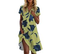 Blusas Mujer Verano, Summer Dresses For Women Vestido De Fiesta Mujer Vestido Casual De Manga Corta con Cuello En V Y Estampado Floral para Vestidos Camisero Verano hasta La Rodilla Vestidos Túnica A