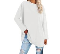 Blusas Mujer Verano,Women's Plus Size Top Long Sleeve Crew Neck Loose T Shirt Camisetas Tirantes Vestir (White, L),