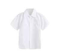 Blusas Niñas Blanco Algodón Festivo Camisas Escolares Manga Corta Camisa de Solapa Niños Camisa Ligera Aire Unisex Camisa Suave Color Sólido Top Cómodo Casual Top Túnica Escolar, Blanco, 5-6 años