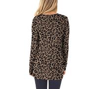 Blusas para mujer, blusa de manga larga con estampado de leopardo y cuello en O y botones de Pachwork, blusas y tops (marrón XL)