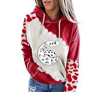 Blusas para mujer, de manga larga, con estampado de vaca, bolsillos con capucha, blusas y tops (rojo S)