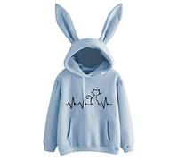 Blusas para mujer, manga larga con capucha, diseño de conejo, color azul