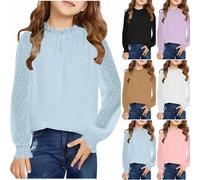 Blusas para niñas, lindas blusas de gasa con lunares suizos, elegantes, informales, acampanadas, de manga larga, para jóvenes, niñas, holgadas, cuello redondo, túnica para niños, camisetas básicas de