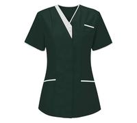 Blusas tipo túnica para mujer, tops de belleza, peluquería, masajista terapeuta, spa, salud, trabajo, uniforme de uñas con bolsillos, cuello en V, ropa protectora, tops, camiseta de mujer de manga