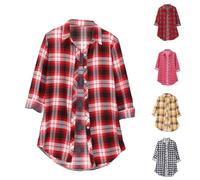 Blusas y blusas de mujer de gran tamaño, camisa de planchar para mujer, sin planchar, Blusa a cuadros Cardigan Solapa con botón Top Casual Top Manga Larga Ropa Leger Camisa, Rd2, XXL