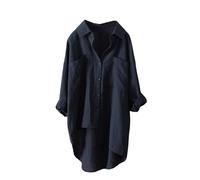 Blusas y blusas para mujer, algodón, lino, blusa, para mujer, verano, fluido, holgado, largo, camiseta, color puro, con bolsillos, transpirable, ligero, blusas básicas para una comodidad diaria, azul