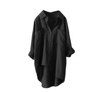 Blusas y blusas para mujer, algodón, lino, blusa, para mujer, verano, fluido, holgado, largo, camiseta, color puro, con bolsillos, transpirable, ligero, blusas básicas para una comodidad diaria, Negro