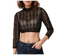 Blusas y blusas para mujer Blusa de Dirndl de Encaje Sexy y Vintage Crop Top Manga Larga Transpirable y Cómoda Blusa Dirndl Casual y Moda para Oktoberfest Actividades, Le Noir, 5XL