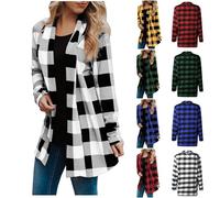 Blusas y blusas para mujer de gran tamaño - Cárdigan para mujer Chic Y Elegant - Camisa a cuadros Blusa media larga suelta Top Versátil Top Casual Ropa al aire libre Cardigan Otoño Top, rojo