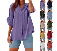 Blusas y blusas para mujer de talla grande - Blusa de manga larga con botón alto, cuello alto, top color liso, camisa suelta ropa casual camisa, Negro , XXX-Large