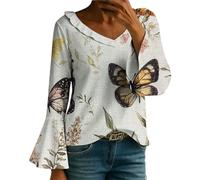 Blusas y blusas para mujer, estilo casual, estilo bohemio, cuello en V, manga con volantes, blusas tipo túnica, para verano, para salir, ligeras, cómodas, para mujer, Reino Unido, Za1-azul3, XL