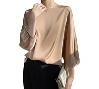 Blusas Y Camisas para Mujer, Blusa De Satén De Seda para Mujer Verano Moda Liso Cuello Redondo Jersey Camisas Tops Elegante Suelta 3/4 Manga De Linterna Túnica Tops Casual Fiesta Formal Blusas De