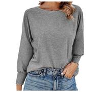 Blusas y camisas para mujer, cuello redondo, manga larga, corte holgado, casual, sólido, básico, camisa, camisa, blusa de malla negra, Halloween, gris, XL