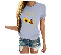 Blusas y Tops, De Las Mujeres De Girasol De Impresión De Manga Corta O-cuello Camiseta Blusa Top, Blusas Para Mujer Elegante (Gris XXL)