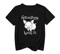 Blusas y tops, divertidas camisetas con impresión de cerdo, para verano, para mujer, de manga corta, informal, blusas para mujer, elegantes (negro S)