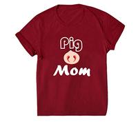 Blusas y Tops, Las Mujeres De Manga Corta Cerdo Mamá Impreso Suelto Camiseta Blusa Top Blusas Para Mujer Elegante (Rojo 3XL)