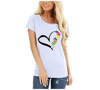 Blusas y Tops, Moda Mujer Impresión Corazón Manga Corta O-Cuello Túnica Blusas Blusas para Mujer Elegante (Blanco M)
