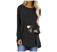 Blusas y Tops, Mujer Casual Cuello Redondo Encantadora Niña Manga Larga Impresión Camiseta Top Blouse, Blusas para Mujeres Elegantes (Negro)