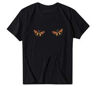 Blusas y Tops, Mujer Casual Impresión Mariposa Manga Corta Cuello O-Túnica Blusas para Mujer Elegante Negro XXL