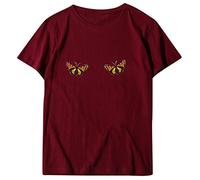 Blusas y Tops, Mujer Casual Mariposa Impresión Manga Corta O-Cuello Túnica Blusas para Mujer Elegante (Vino)