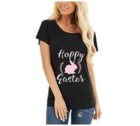 Blusas y Tops, Mujer de Pascua Conejo Impresión de Cartas de Manga Corta O-Cuello Túnica Blusas para Mujer Elegante (Negro 3XL)